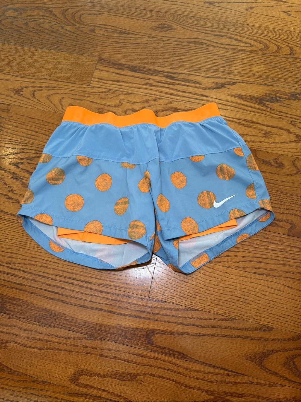 Nike Women’s Gray Athletic Shorts with Orange Polka Dots